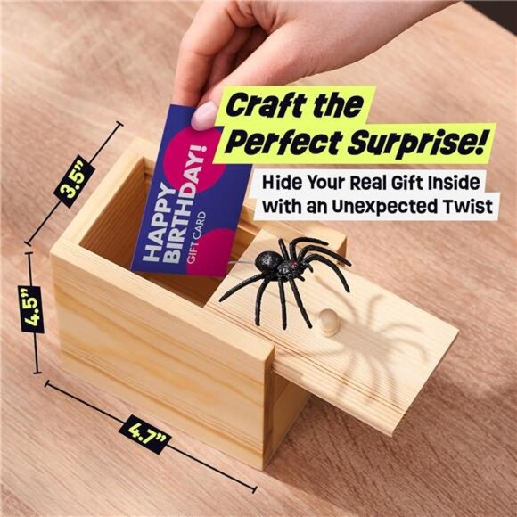 Spider Prank Box- Funny Wooden Box Toy Spider Prank, Hilarious April Fools Day - Picture 4 of 7